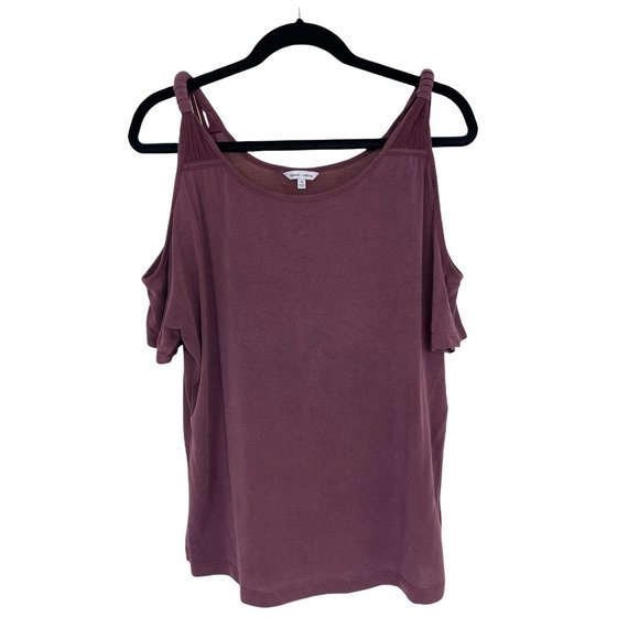 Size Small NAKED ZEBRA MUTED PURPLE DOLMAN COLD SHOULDER TOP Shirt Spring Summer - Picture 2 of 7